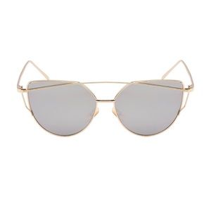 Flat Metal Vintage Grey Mirror Cat Eye Sunglass